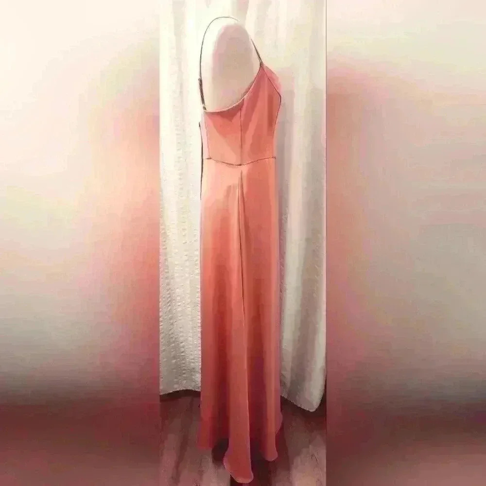 David's Bridal  Long Satin Spaghetti Strap Dress Coral Peach Size 10(D5.22.10) - Picture 8 of 8